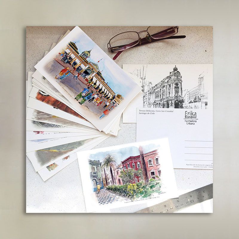 Set de 15 Postales de Croquis De Santiago de Chile - Erika Brandner