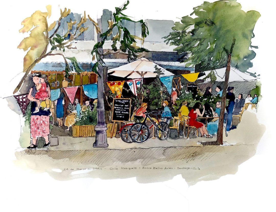 Calle Mosqueto Restaurantes - Dibujo de Erika Brandner