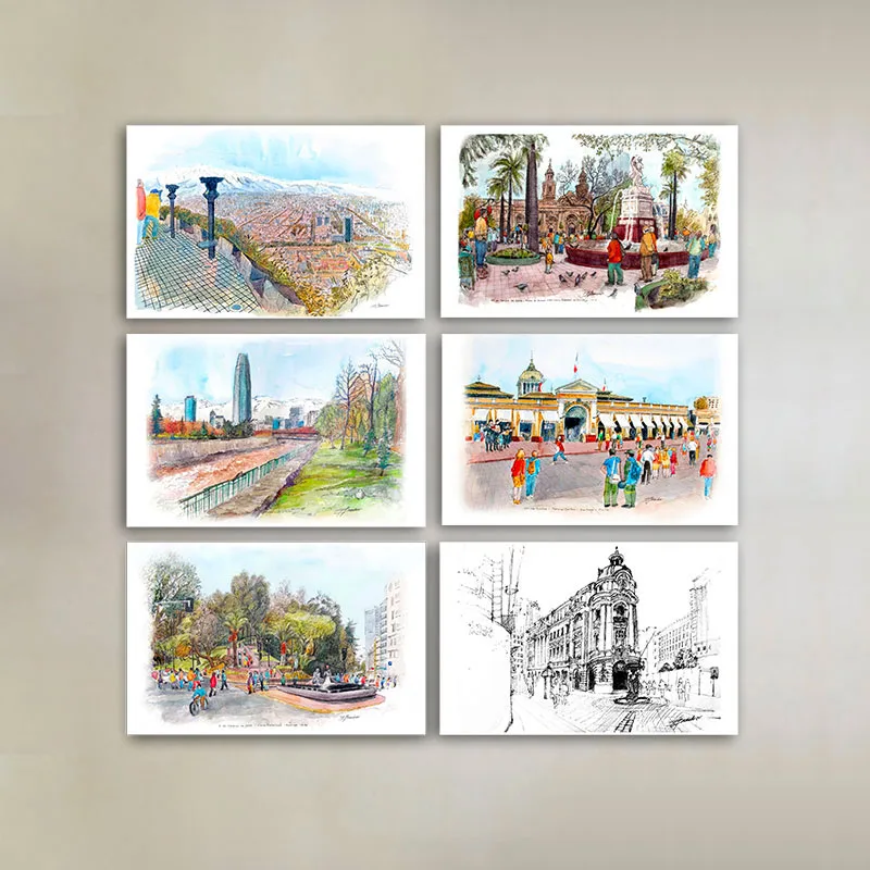 6 Postales de croquis de Santiago de Chile de Erika Brandner